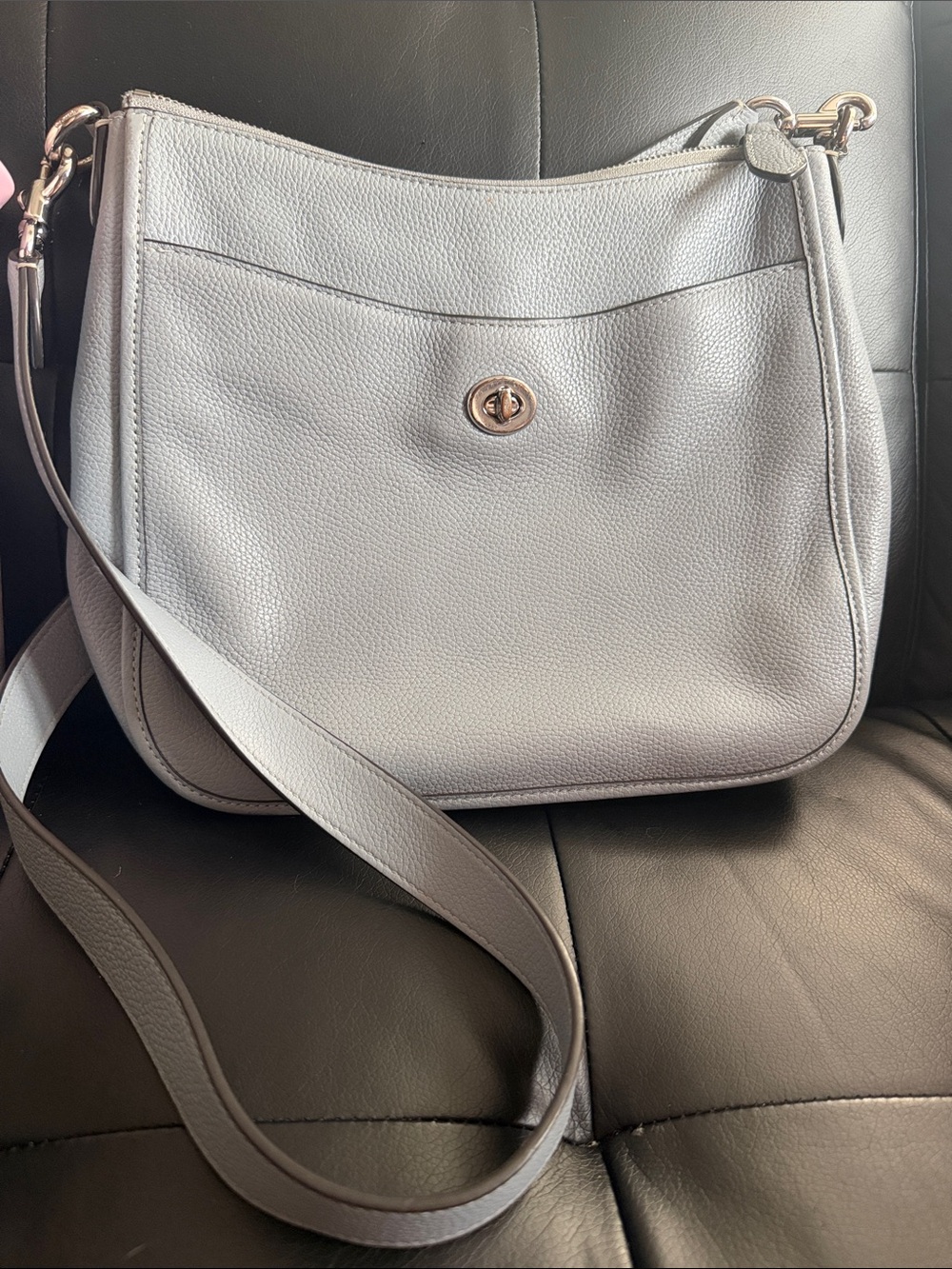 Coach Pebbled Leather Shoulder Bag in Light Blue Gray